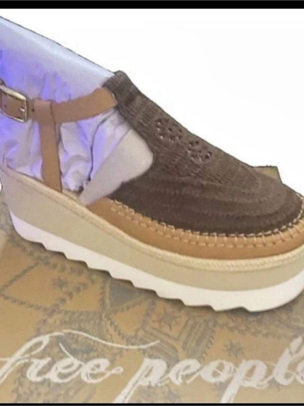 Free People Crochet Espadrille Platform Women’s Size 9 Brown Morning Mykonos